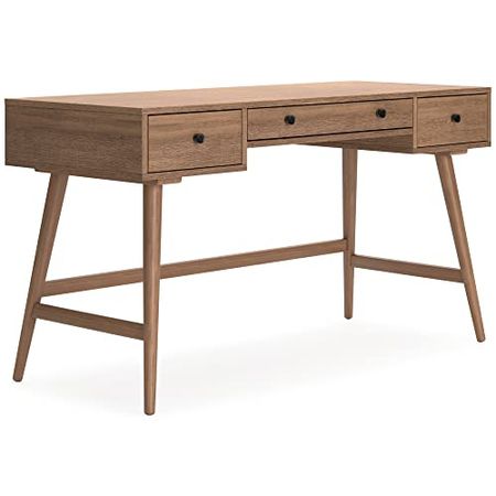 Signature Design by Ashley Thadamere Contemporary 54" Home Office Desk with 3 Drawers, Light Brown