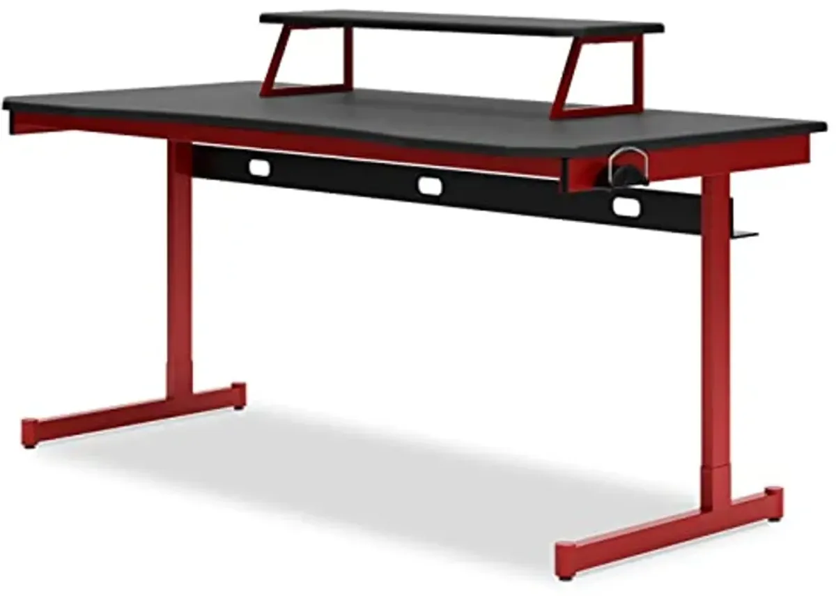 Signature Design by Ashley Lynxtyn Contemporary 63" Home Office Desk with Raised Monitor Stand, Red & Black