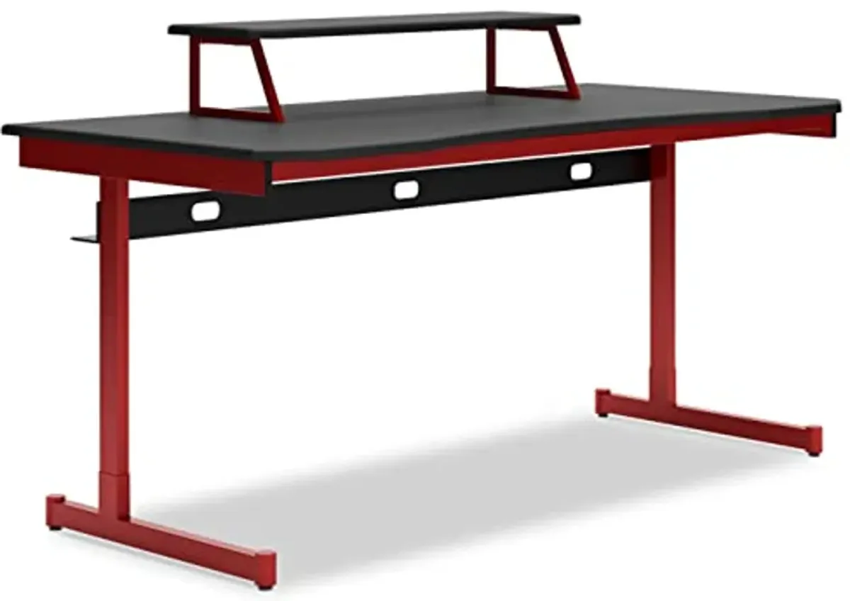 Signature Design by Ashley Lynxtyn Contemporary 63" Home Office Desk with Raised Monitor Stand, Red & Black