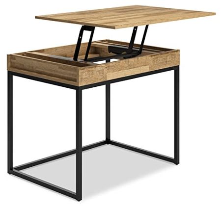 Signature Design by Ashley Gerdanet Casual 36" Home Office Lift Top Desk, Light Brown & Black