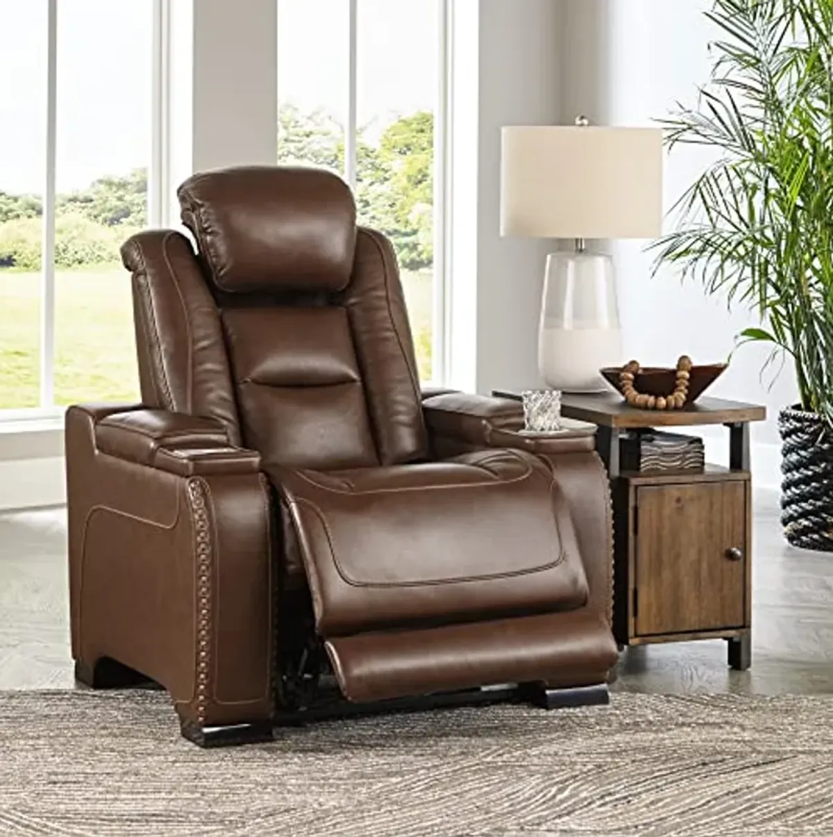 Signature Design by Ashley The Man-Den Power Recliner with Adjustable Headrest, Mahogany