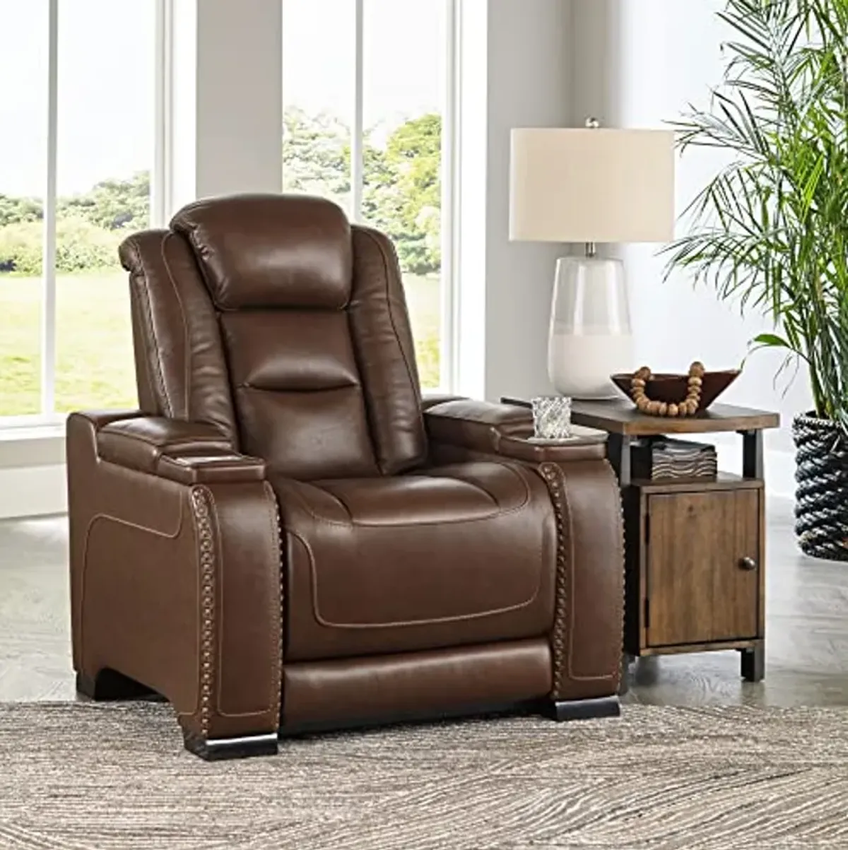 Signature Design by Ashley The Man-Den Power Recliner with Adjustable Headrest, Mahogany