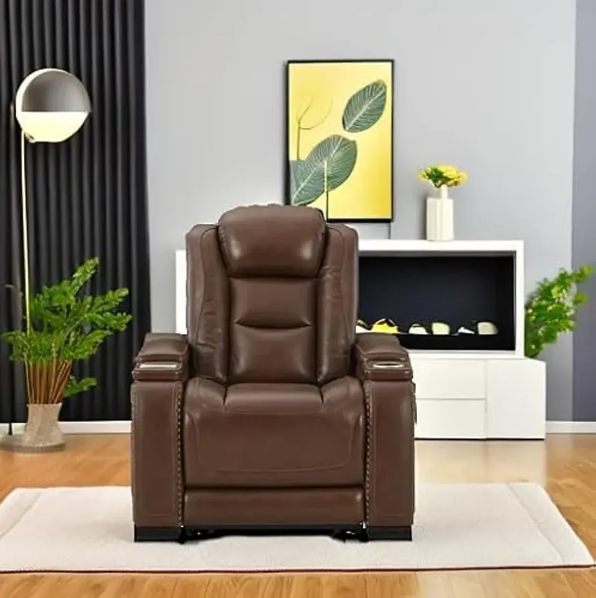 Signature Design by Ashley The Man-Den Power Recliner with Adjustable Headrest, Mahogany