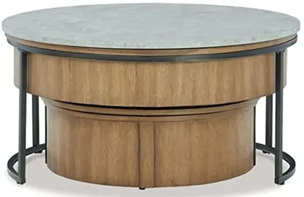 Signature Design by Ashley Fridley Contemporary Lift Top Flip Top Nesting Cocktail Tables with Hidden Compartment, Set of 2, Light Brown & Light Gray