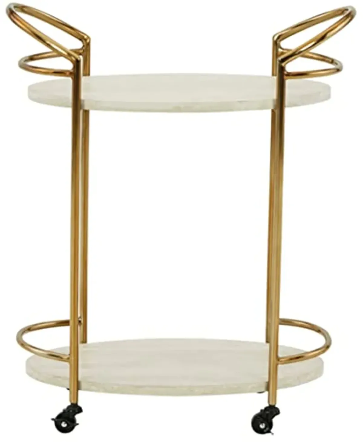 Signature Design by Ashley Tarica Modern Bar Cart with 2 Shelves, Cream & Gold Finish