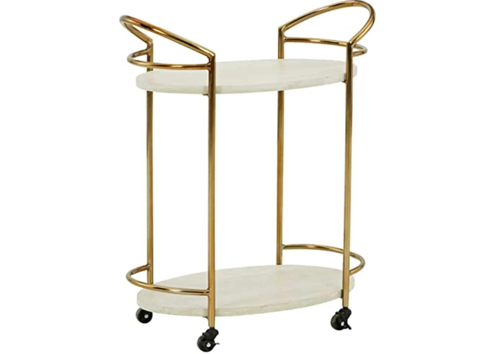 Signature Design by Ashley Tarica Modern Bar Cart with 2 Shelves, Cream & Gold Finish