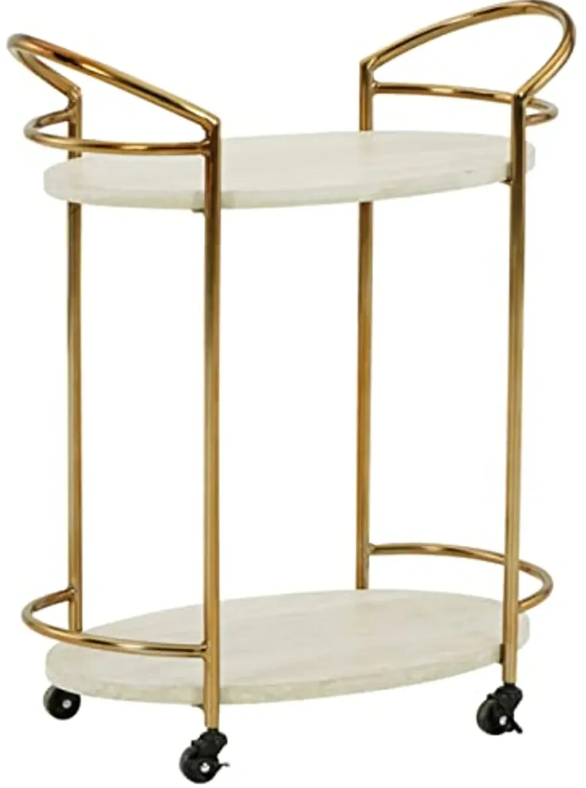 Signature Design by Ashley Tarica Modern Bar Cart with 2 Shelves, Cream & Gold Finish