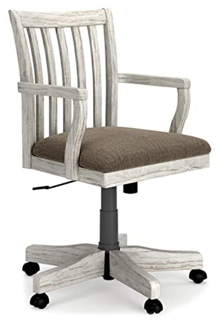 Signature Design by Ashley Havalance Casual Home Office Adjustable Desk Chair with Swivel, Whitewash & Brown