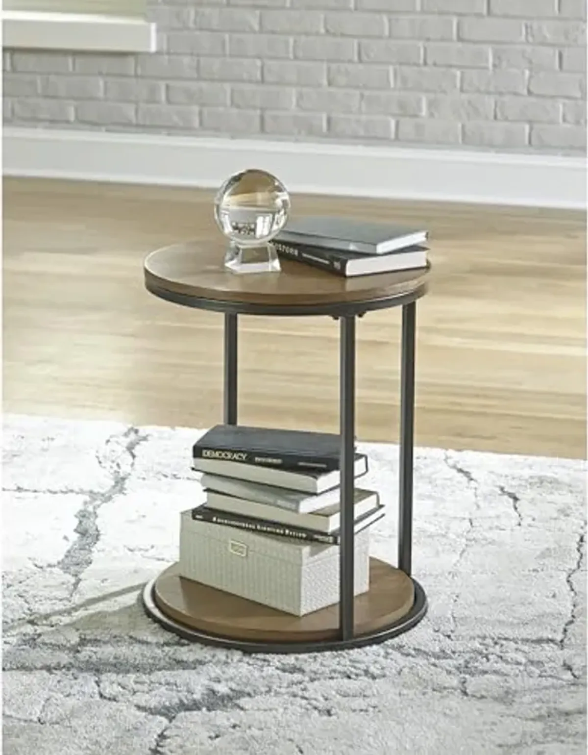 Signature Design by Ashley Fridley Modern Round End Table, Brown & Black