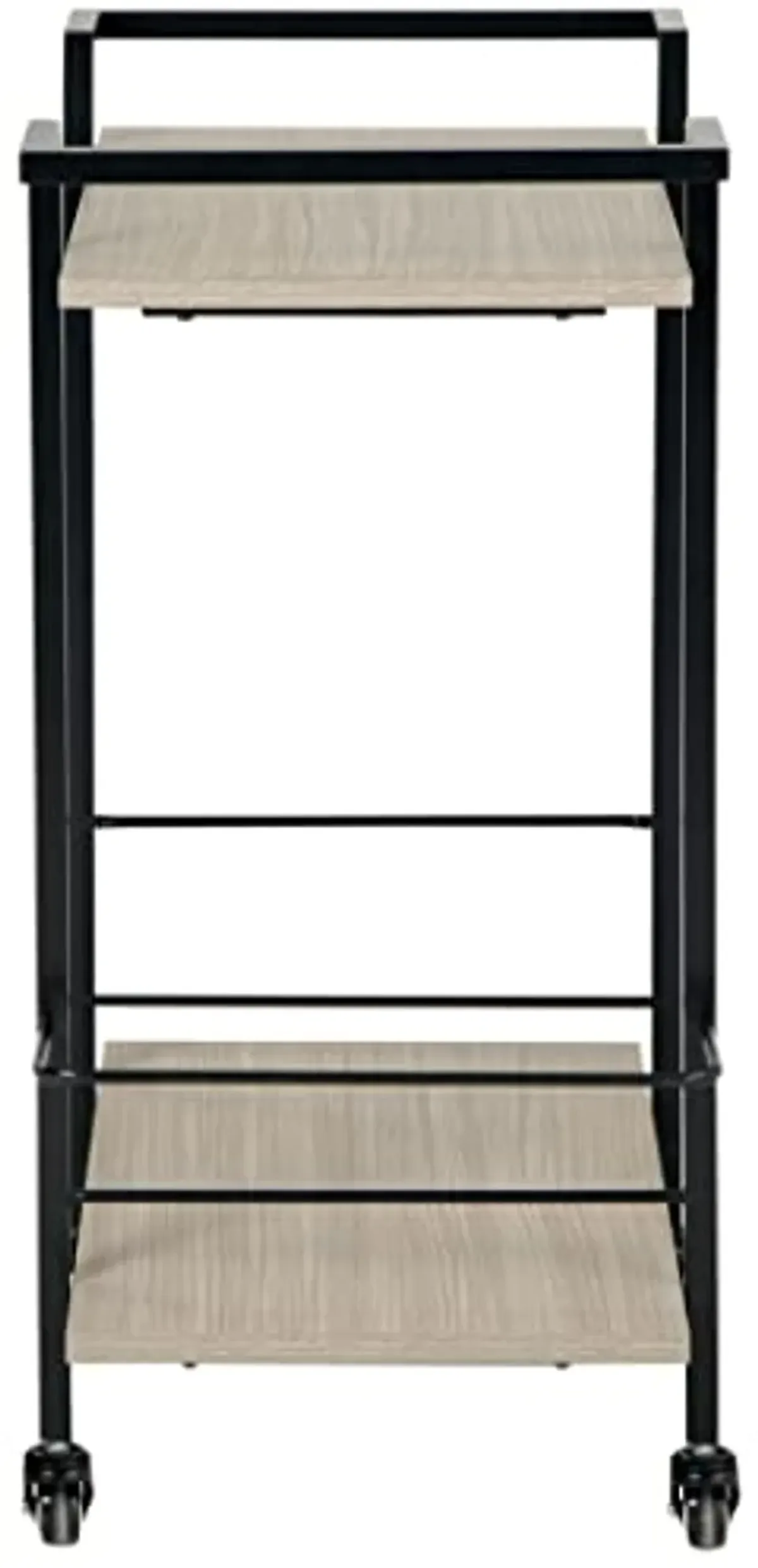 Signature Design by Ashley Waylowe Modern 2 Shelf Metal Frame Bar Cart with Bottle Holders, Light Brown & Black