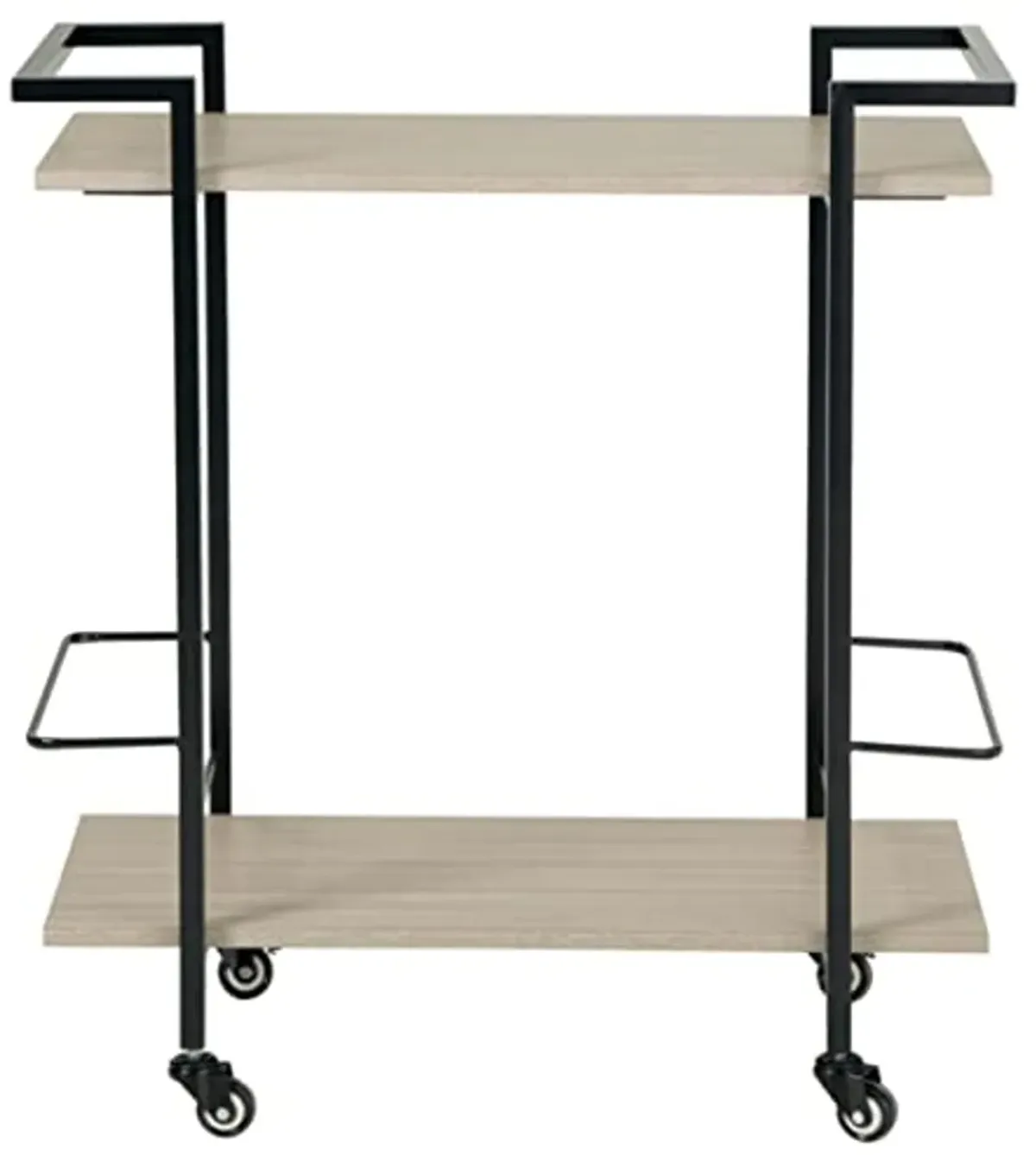 Signature Design by Ashley Waylowe Modern 2 Shelf Metal Frame Bar Cart with Bottle Holders, Light Brown & Black