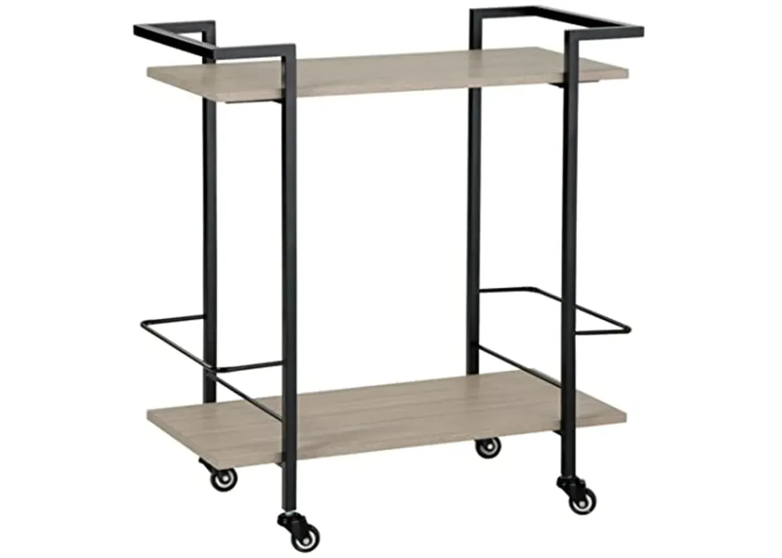 Signature Design by Ashley Waylowe Modern 2 Shelf Metal Frame Bar Cart with Bottle Holders, Light Brown & Black