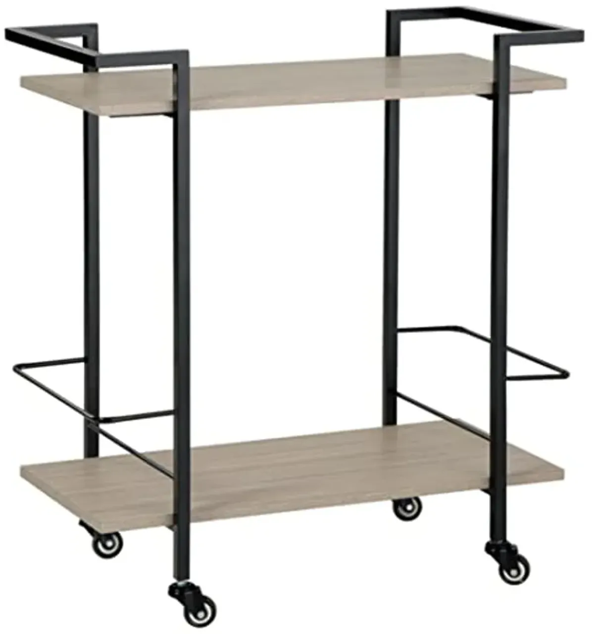 Signature Design by Ashley Waylowe Modern 2 Shelf Metal Frame Bar Cart with Bottle Holders, Light Brown & Black