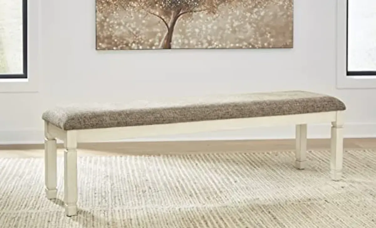 Signature Design by Ashley Bolanburg Casual 65" Upholstered Dining Room Bench with Foam Cushion, Antique Cream & Brown