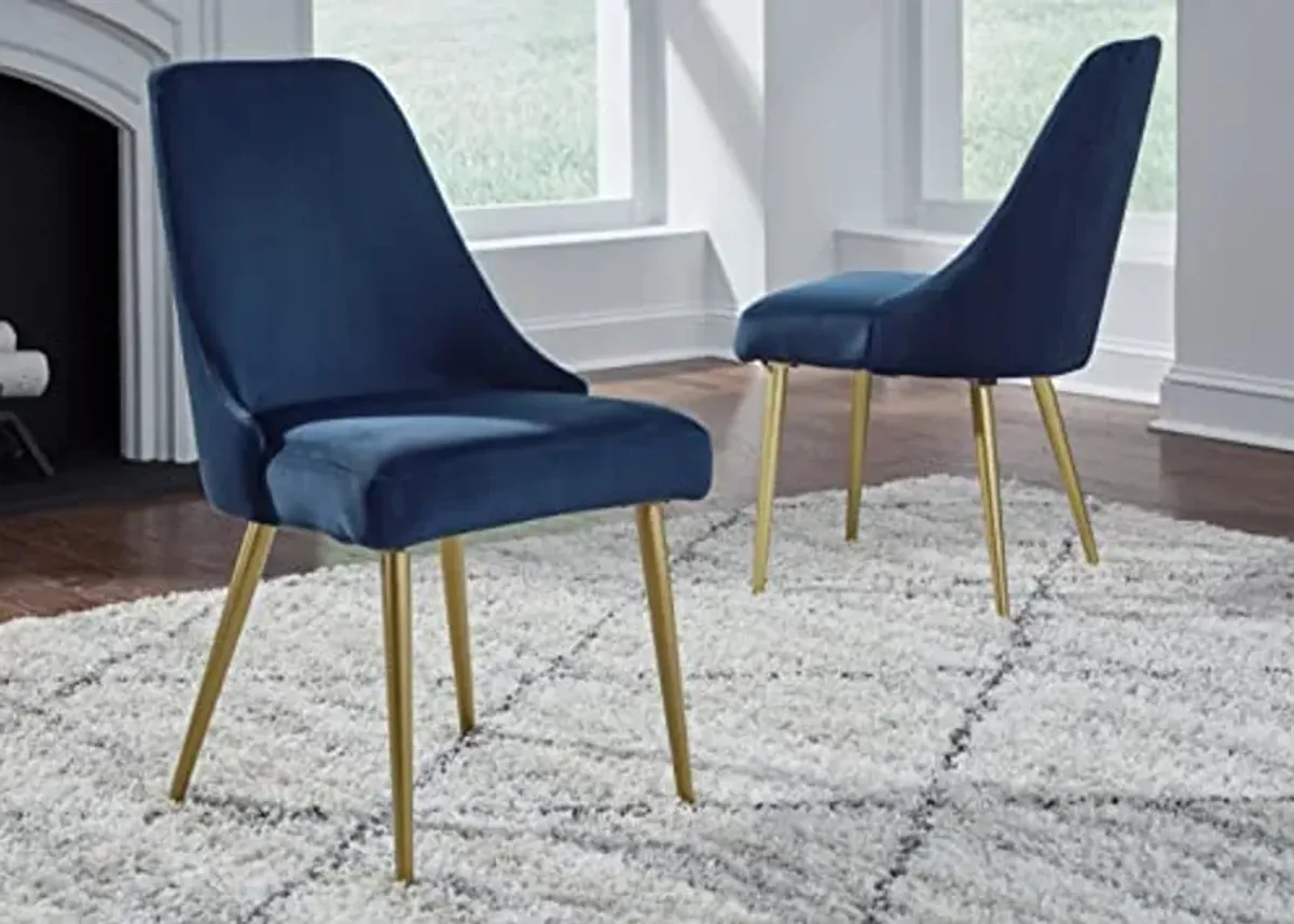 Signature Design by Ashley Wynora Modern Dining Upholstered Side Chair, 2 Count, Blue & Gold Finish