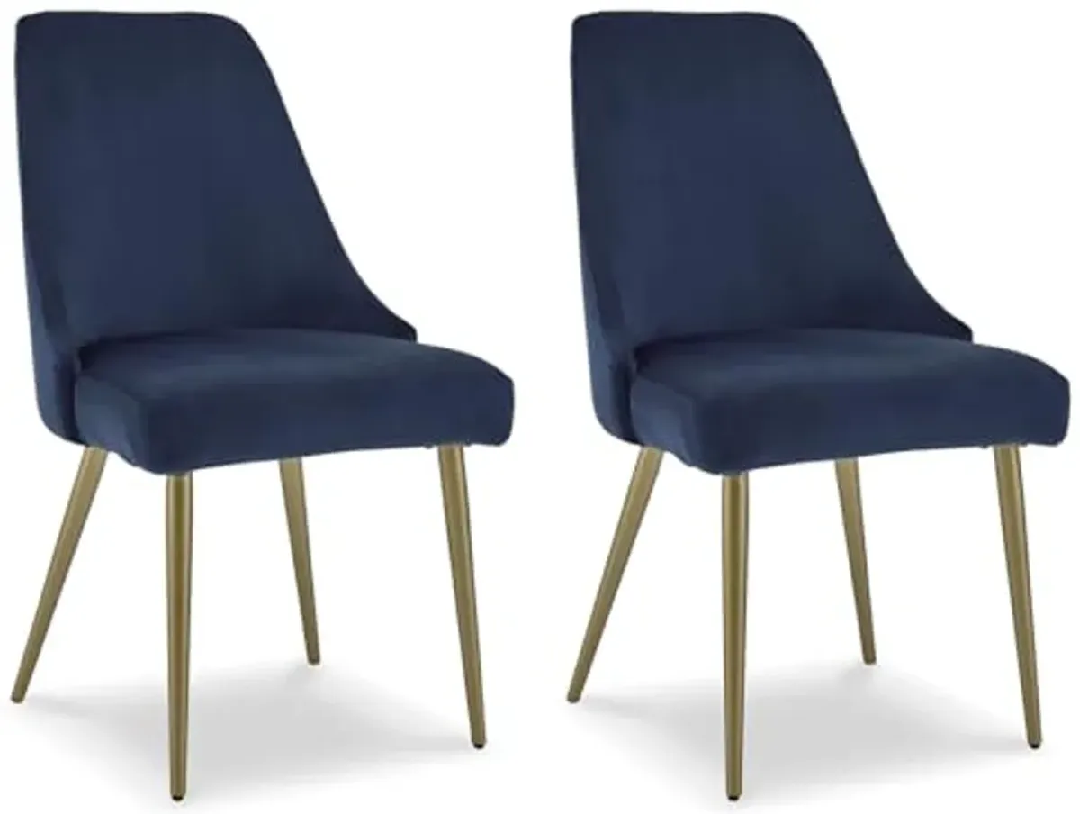 Signature Design by Ashley Wynora Modern Dining Upholstered Side Chair, 2 Count, Blue & Gold Finish