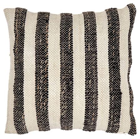 Signature Design by Ashley Cassby Classic Square Jute Striped Accent Pillow, 20 x 20 Inches, Black & Beige