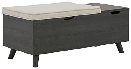 Signature Design by Ashley Yarlow Mid Century Modern Upholstered Storage Bench, Charcoal Gray
