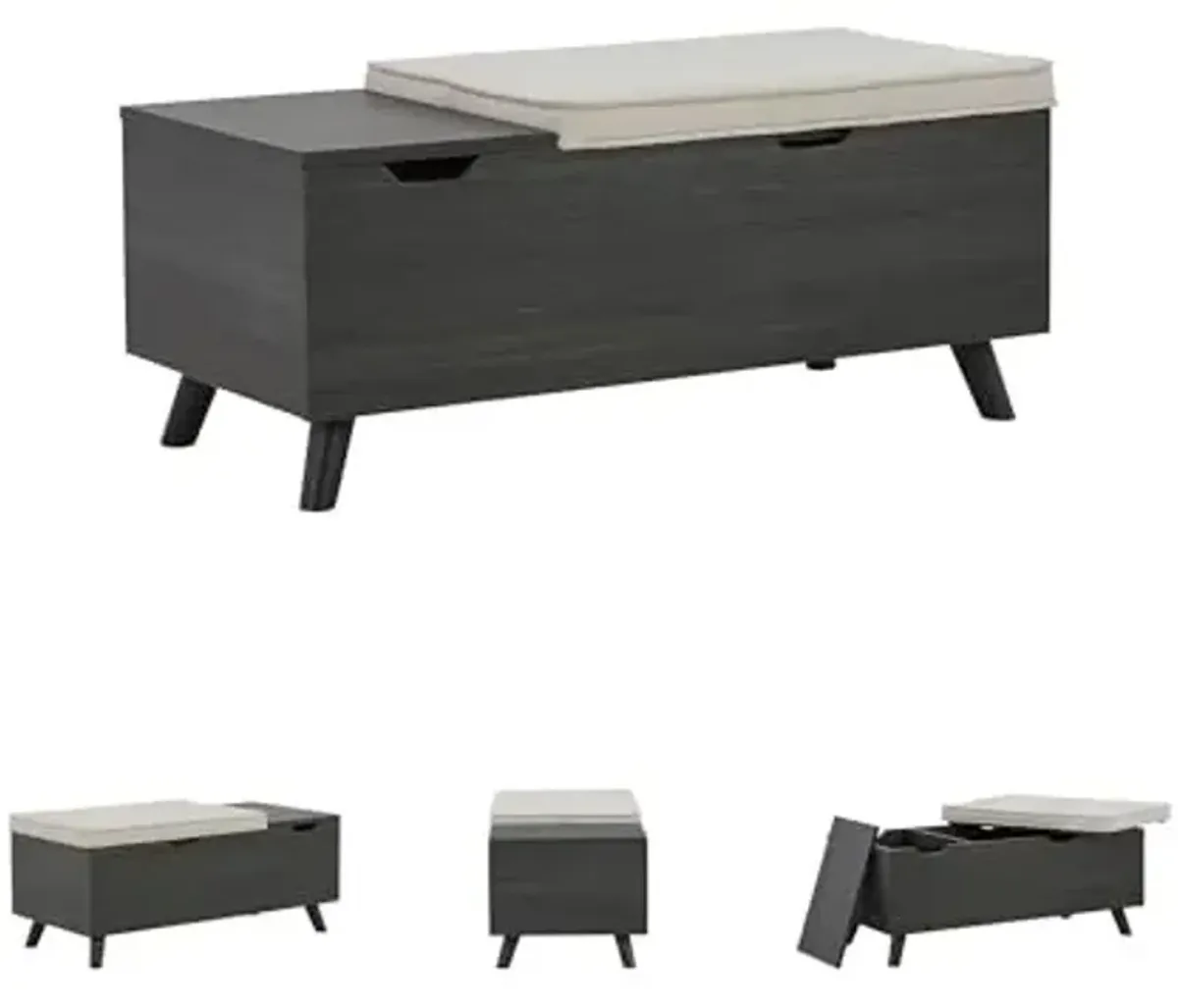 Signature Design by Ashley Yarlow Mid Century Modern Upholstered Storage Bench, Charcoal Gray