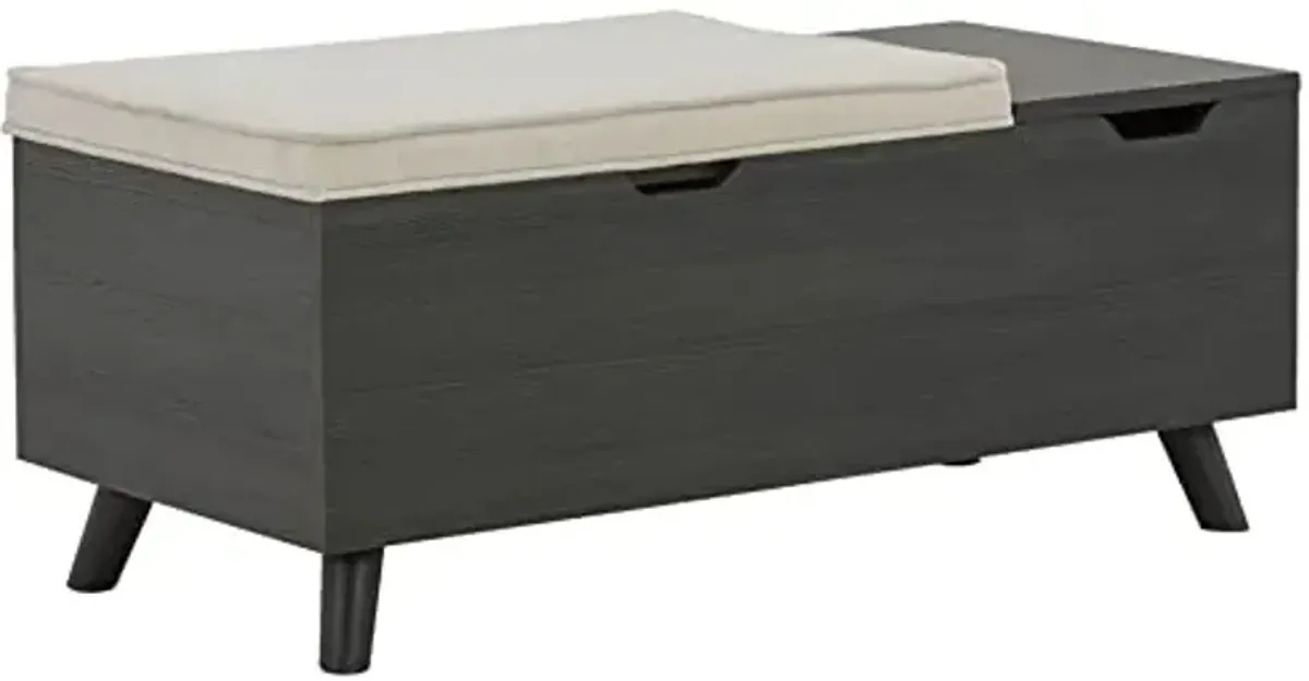 Signature Design by Ashley Yarlow Mid Century Modern Upholstered Storage Bench, Charcoal Gray