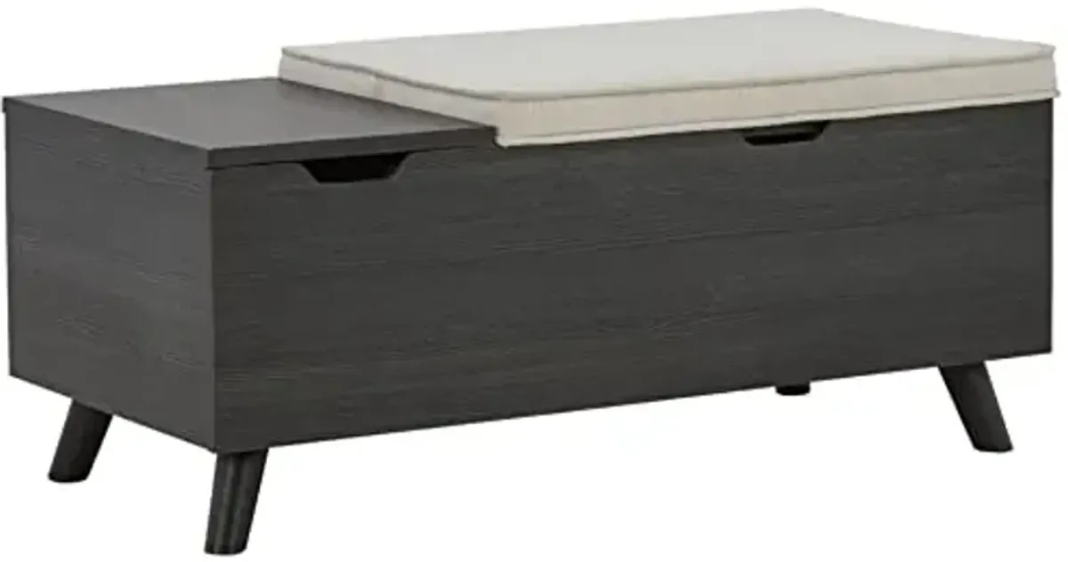 Signature Design by Ashley Yarlow Mid Century Modern Upholstered Storage Bench, Charcoal Gray