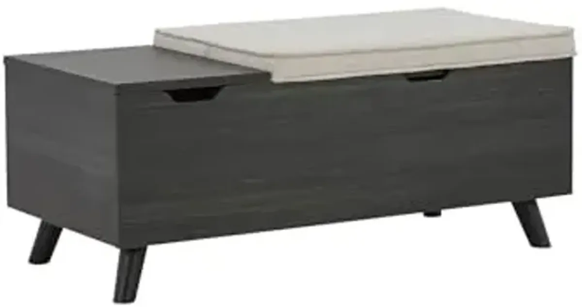 Signature Design by Ashley Yarlow Mid Century Modern Upholstered Storage Bench, Charcoal Gray