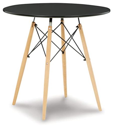 Signature Design by Ashley Jaspeni Industrial Round Dining Room Table, Black & Light Brown