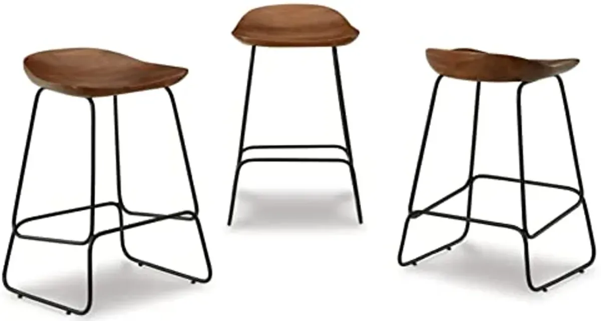 Signature Design by Ashley Wilinruck Contemporary 24.38" Counter Height Bar Stool, 3 Count, Brown & Black