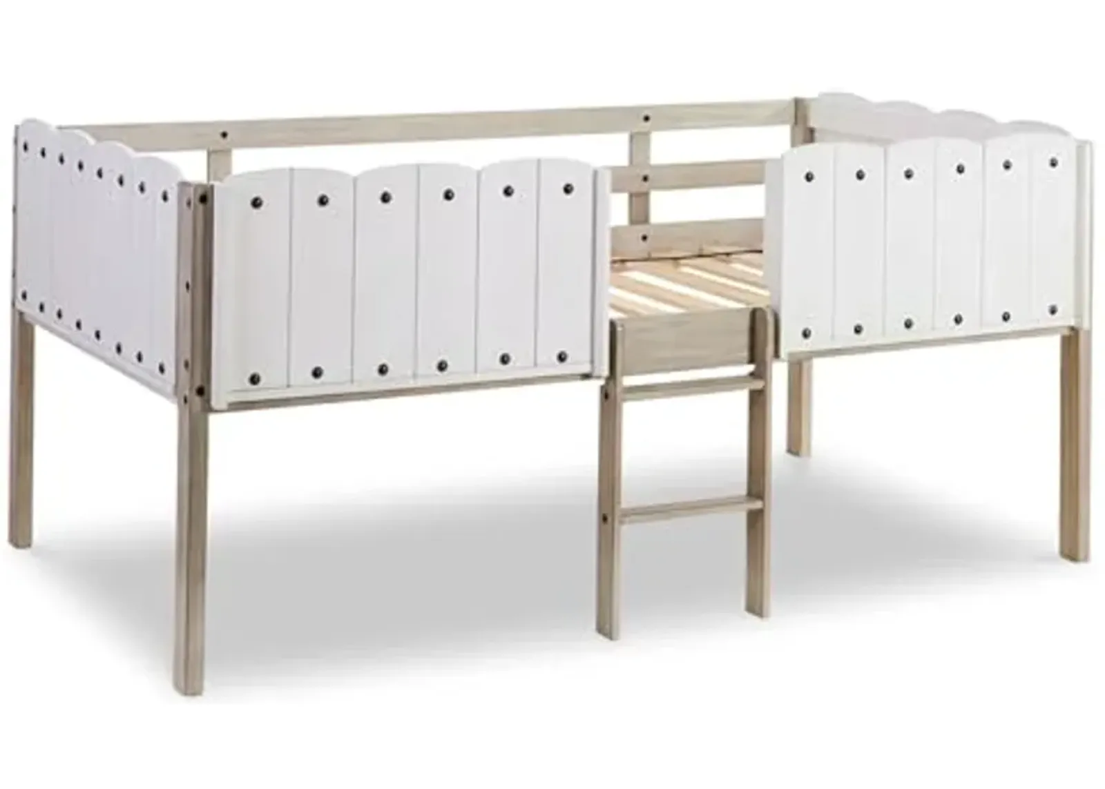 Signature Design by Ashley Wrenalyn Farmhouse Twin Loft Bed Frame with Ladder and Side Rails, White & Light Brown