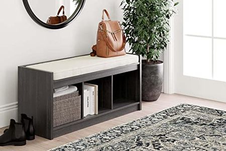 Signature Design by Ashley Yarlow Modern 3 Cubby Upholstered Storage Bench, Charcoal Gray