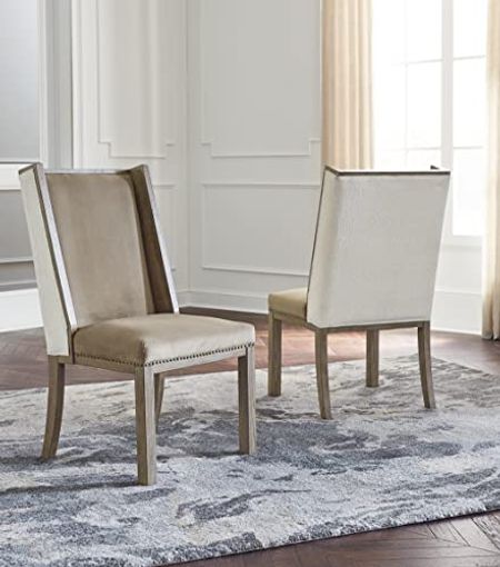 Signature Design by Ashley Chrestner, 2 Count Upholstered Dining Side Chair, Set of 2, 23" W x 24" D x 42" H, White & Light Brown