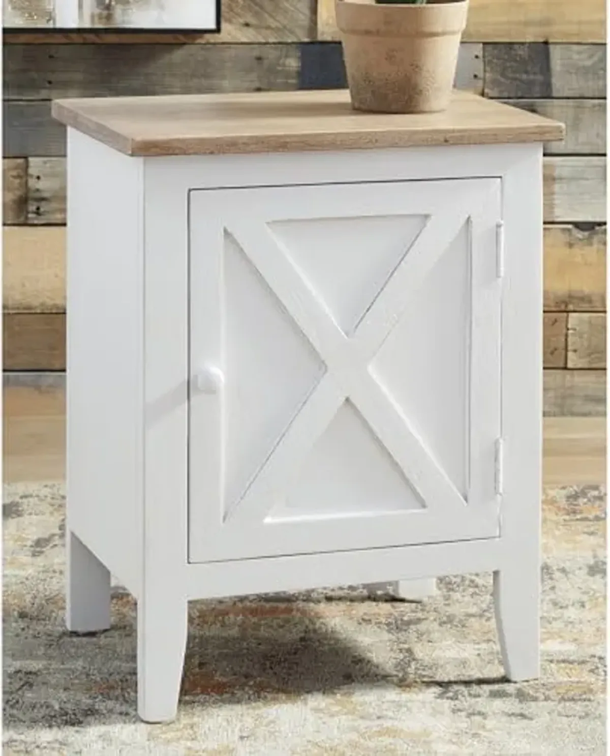 Signature Design by Ashley Gylesburg Farmhouse Accent Cabinet, End Table or Nightstand, 25" Tall, White