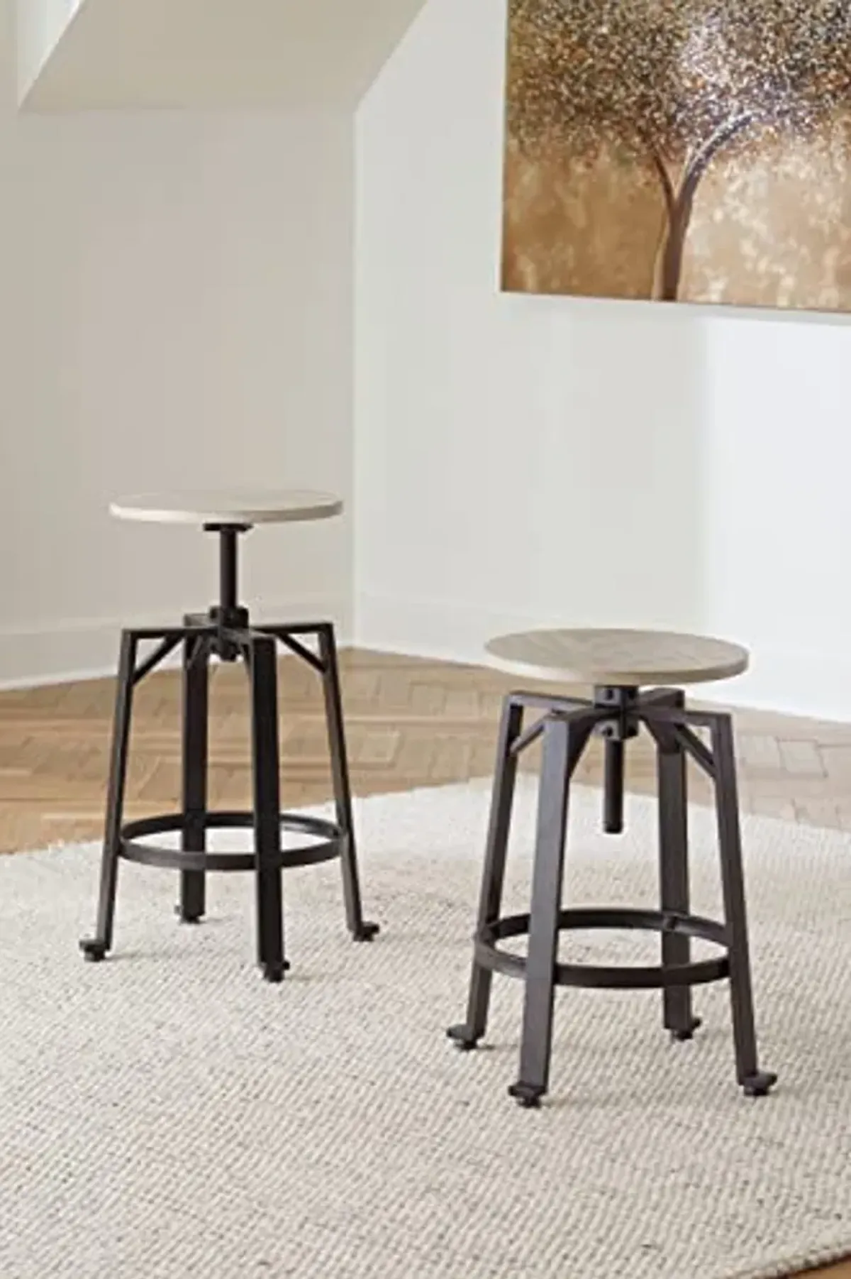 Signature Design by Ashley Karisslyn Urban Industrial Counter Height Barstool, 2 Count, Whitewash & Black