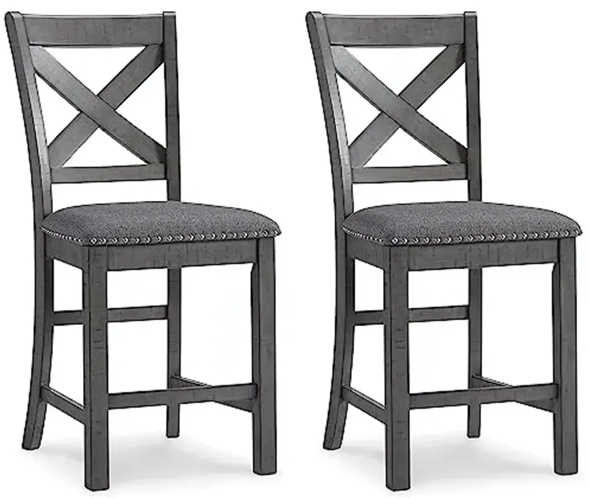 Signature Design by Ashley Myshanna Modern Farmhouse 25" Counter Height Upholstered Barstool, Set of 2, Dark Gray