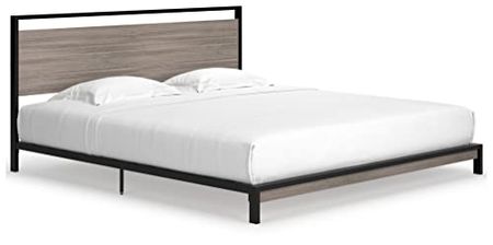 Signature Design by Ashley Dontally Modern Gray Wood Grain Laminate Platform Bed, King, Gray & Black