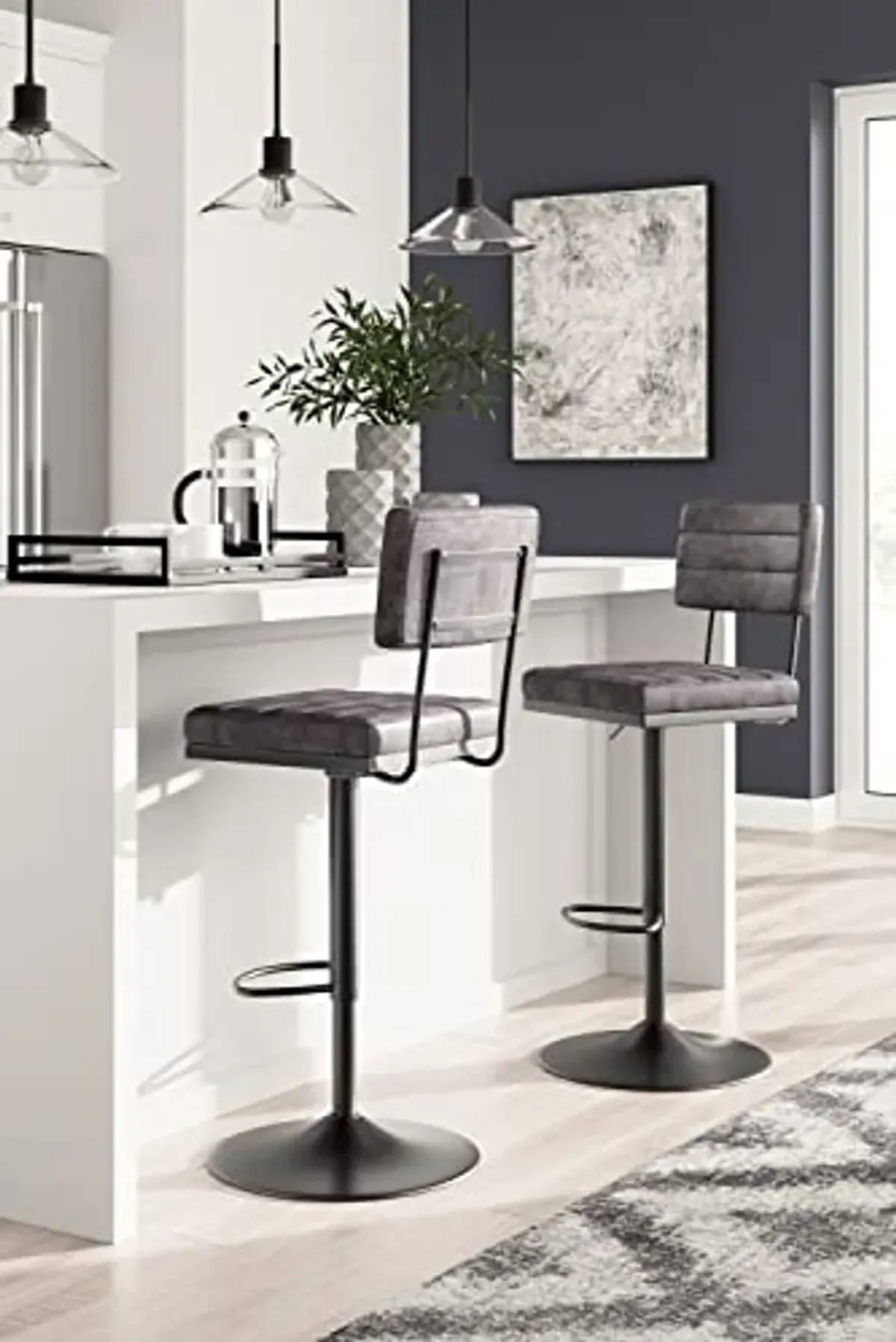 Signature Design by Ashley Strumford Modern 30.75" Adjustable Bar Height Barstool, 2 Count, Gray