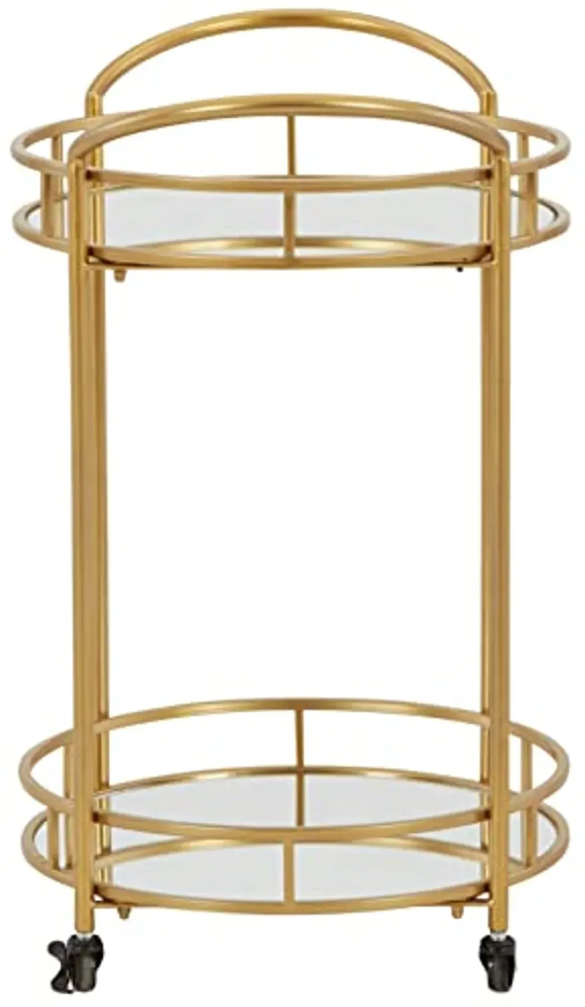 Signature Design by Ashley Wynora Round Modern Bar Serving Cart with 2 Mirrored Shelves, Gold