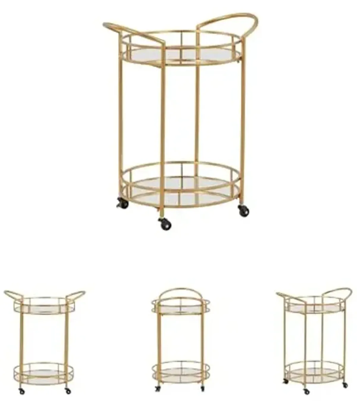 Signature Design by Ashley Wynora Round Modern Bar Serving Cart with 2 Mirrored Shelves, Gold