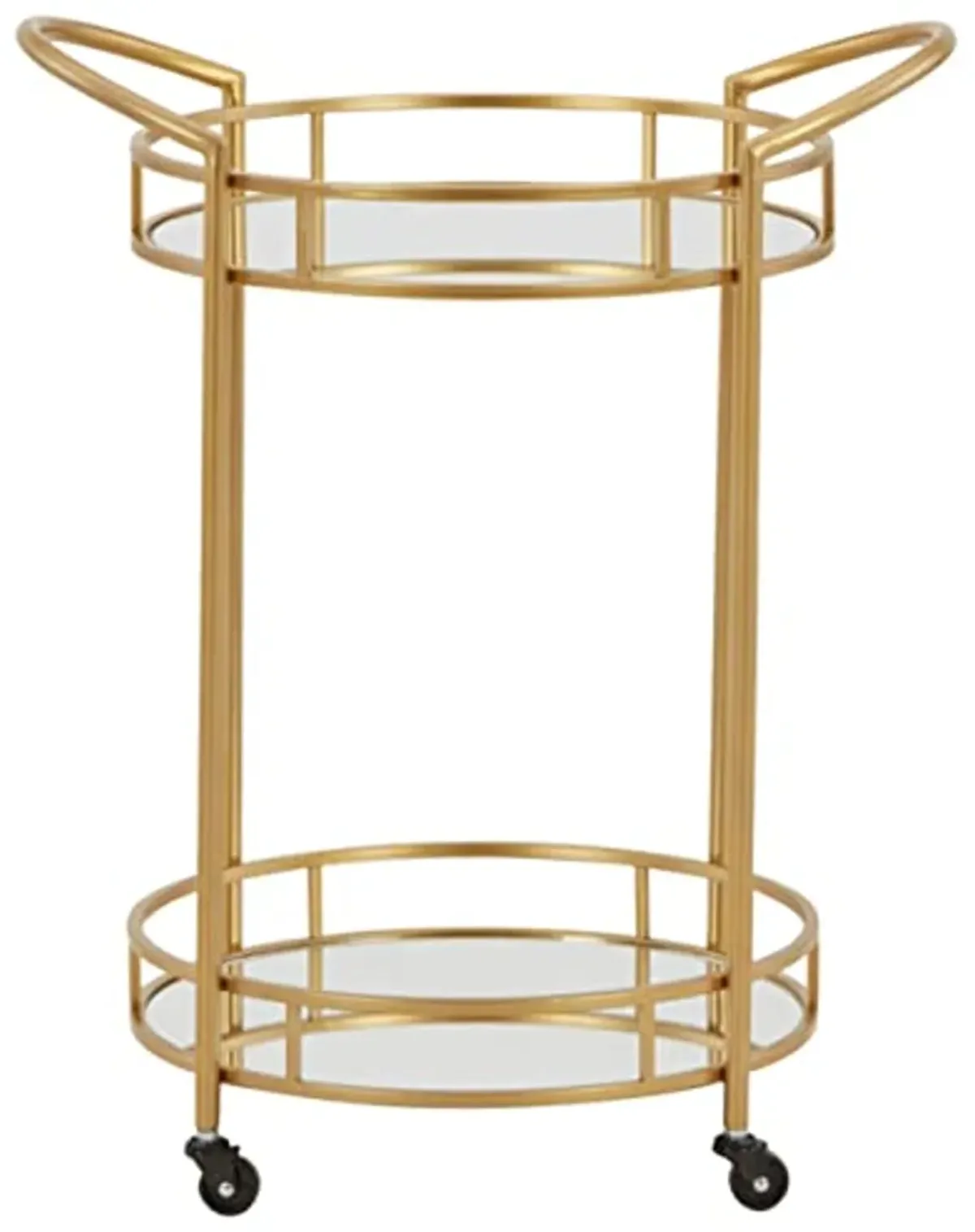 Signature Design by Ashley Wynora Round Modern Bar Serving Cart with 2 Mirrored Shelves, Gold