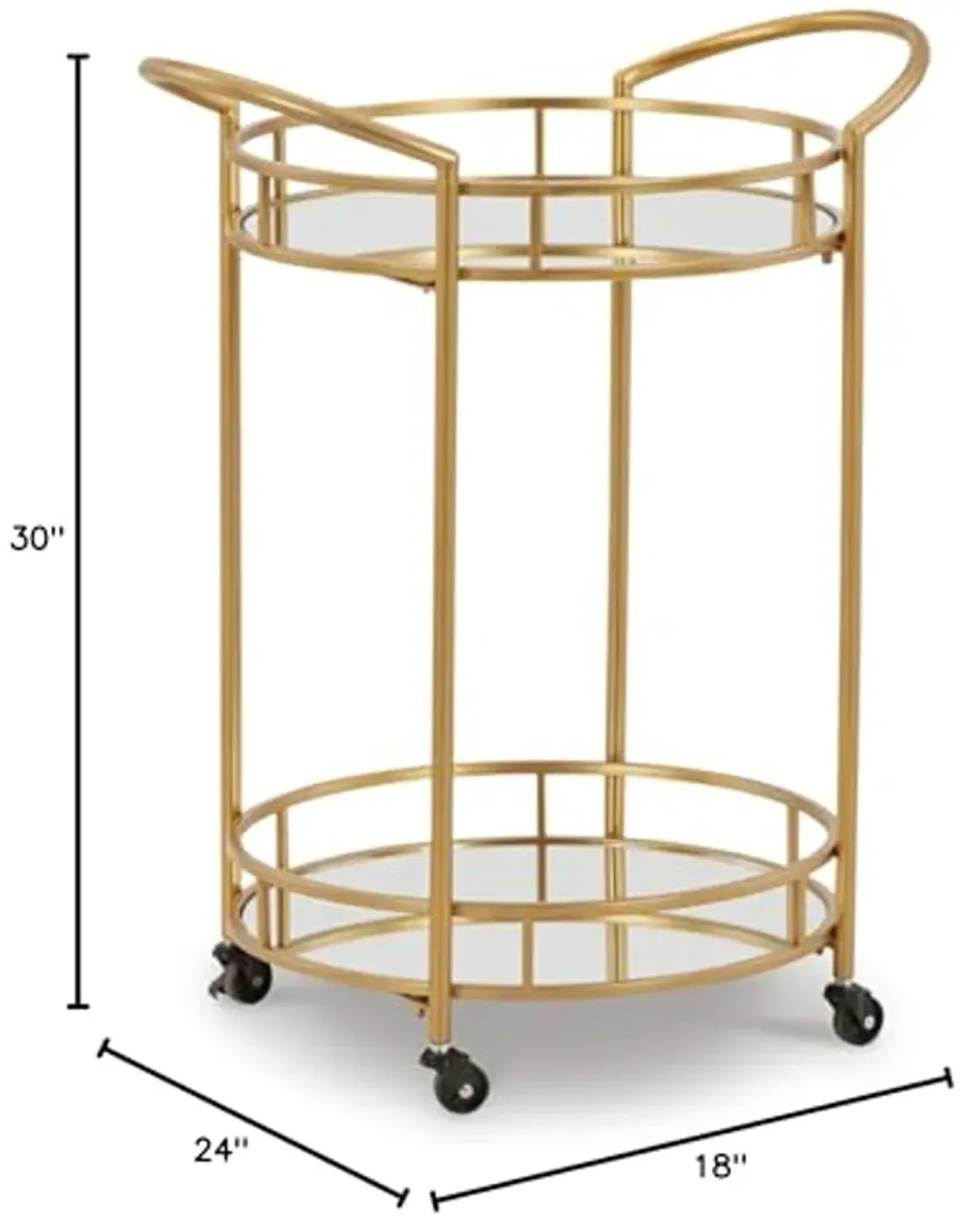 Signature Design by Ashley Wynora Round Modern Bar Serving Cart with 2 Mirrored Shelves, Gold