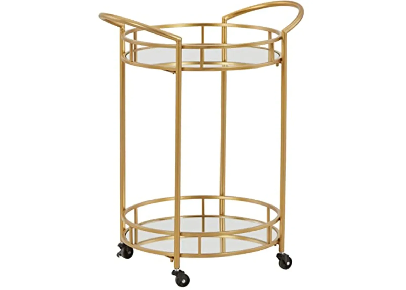 Signature Design by Ashley Wynora Round Modern Bar Serving Cart with 2 Mirrored Shelves, Gold