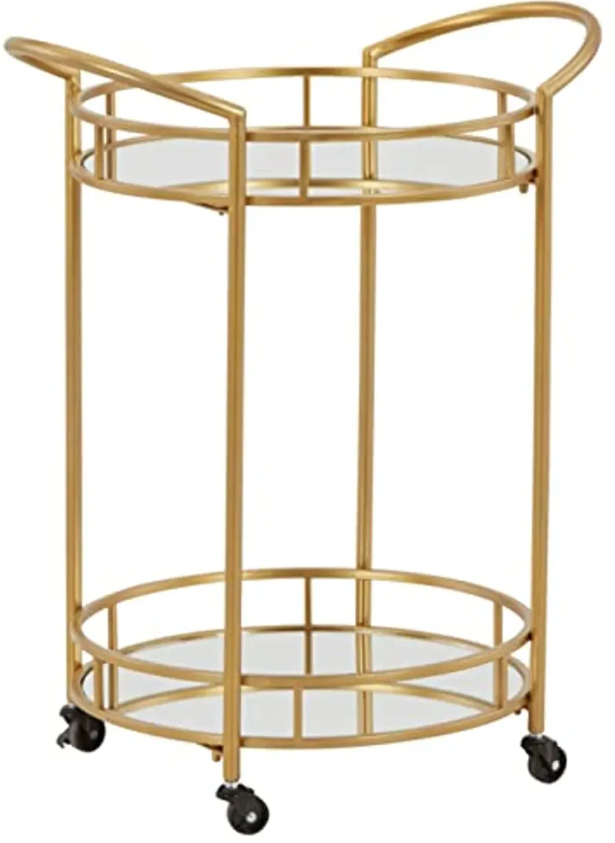 Signature Design by Ashley Wynora Round Modern Bar Serving Cart with 2 Mirrored Shelves, Gold