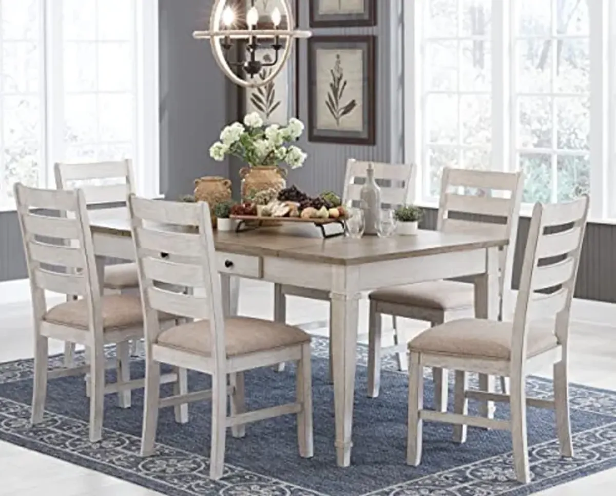 Signature Design by Ashley Skempton Farmhouse Rectangular Dining Room Table with Storage, White & Light Brown