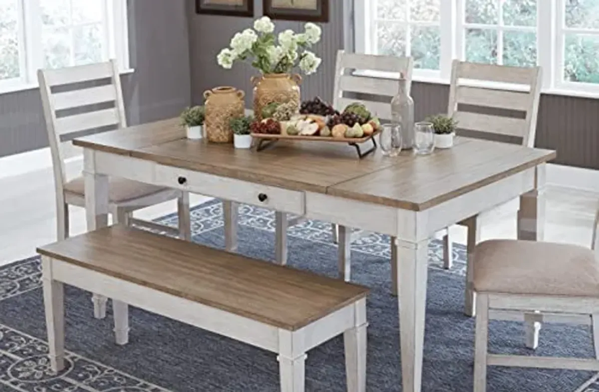 Signature Design by Ashley Skempton Farmhouse Rectangular Dining Room Table with Storage, White & Light Brown