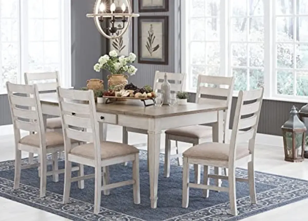 Signature Design by Ashley Skempton Farmhouse Rectangular Dining Room Table with Storage, White & Light Brown