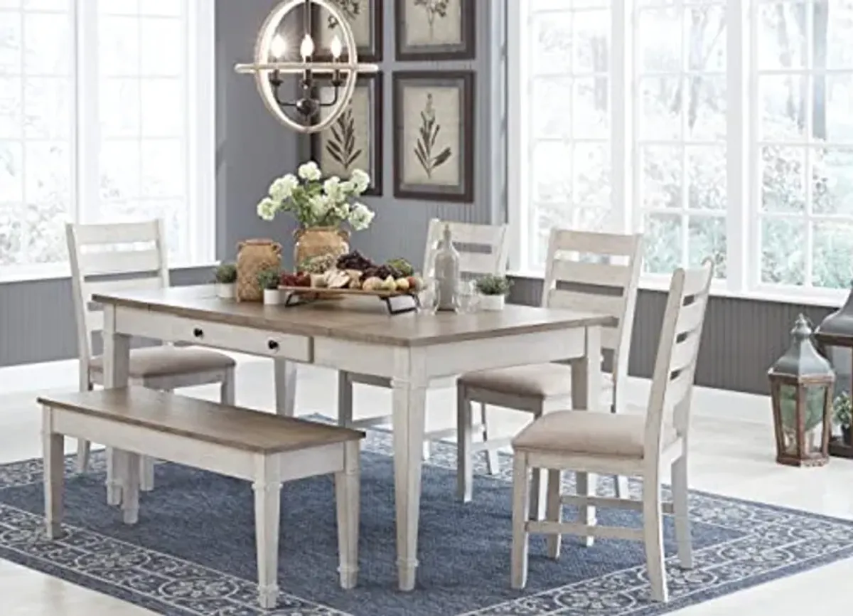 Signature Design by Ashley Skempton Farmhouse Rectangular Dining Room Table with Storage, White & Light Brown