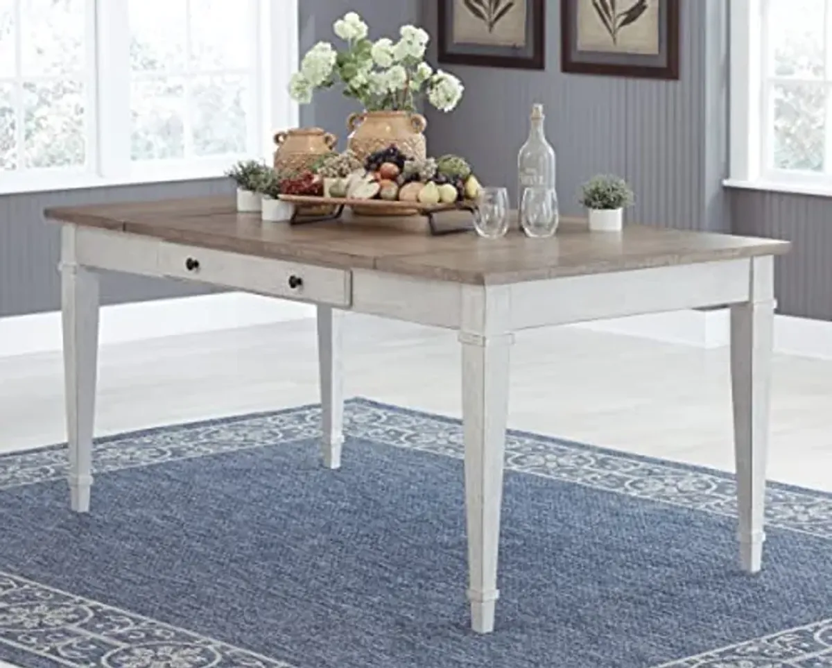 Signature Design by Ashley Skempton Farmhouse Rectangular Dining Room Table with Storage, White & Light Brown