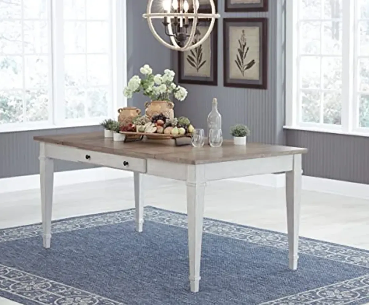 Signature Design by Ashley Skempton Farmhouse Rectangular Dining Room Table with Storage, White & Light Brown