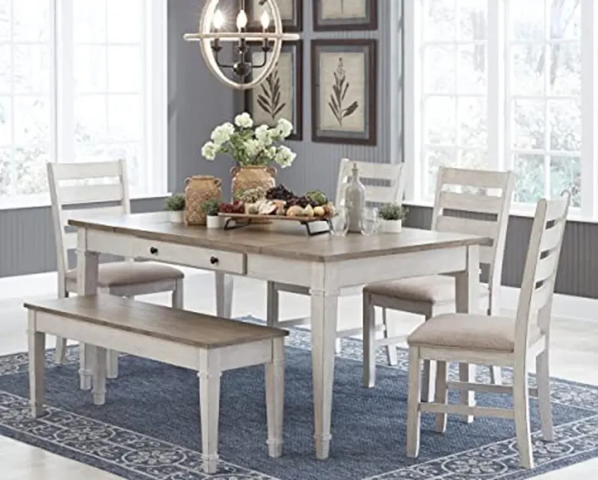 Signature Design by Ashley Skempton Farmhouse Rectangular Dining Room Table with Storage, White & Light Brown