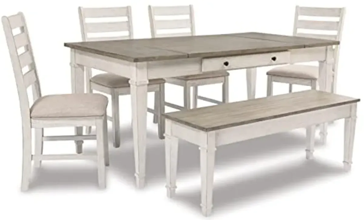 Signature Design by Ashley Skempton Farmhouse Rectangular Dining Room Table with Storage, White & Light Brown